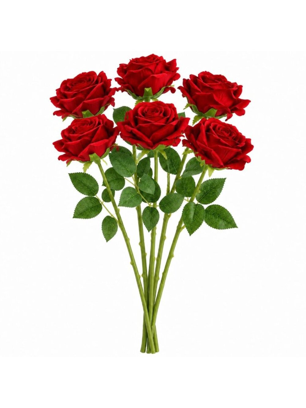 Red Velvet Touch Roses, 6 Stem Artificial Flower Bunch, Faux Wedding Bouquet, Va